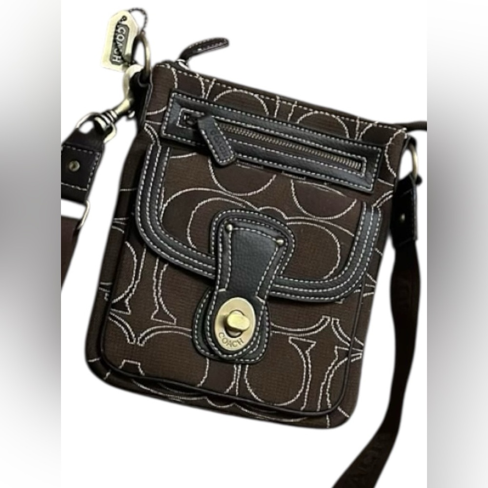 Coach Brown Monogram Canvas Swingpack Crossbody Bag